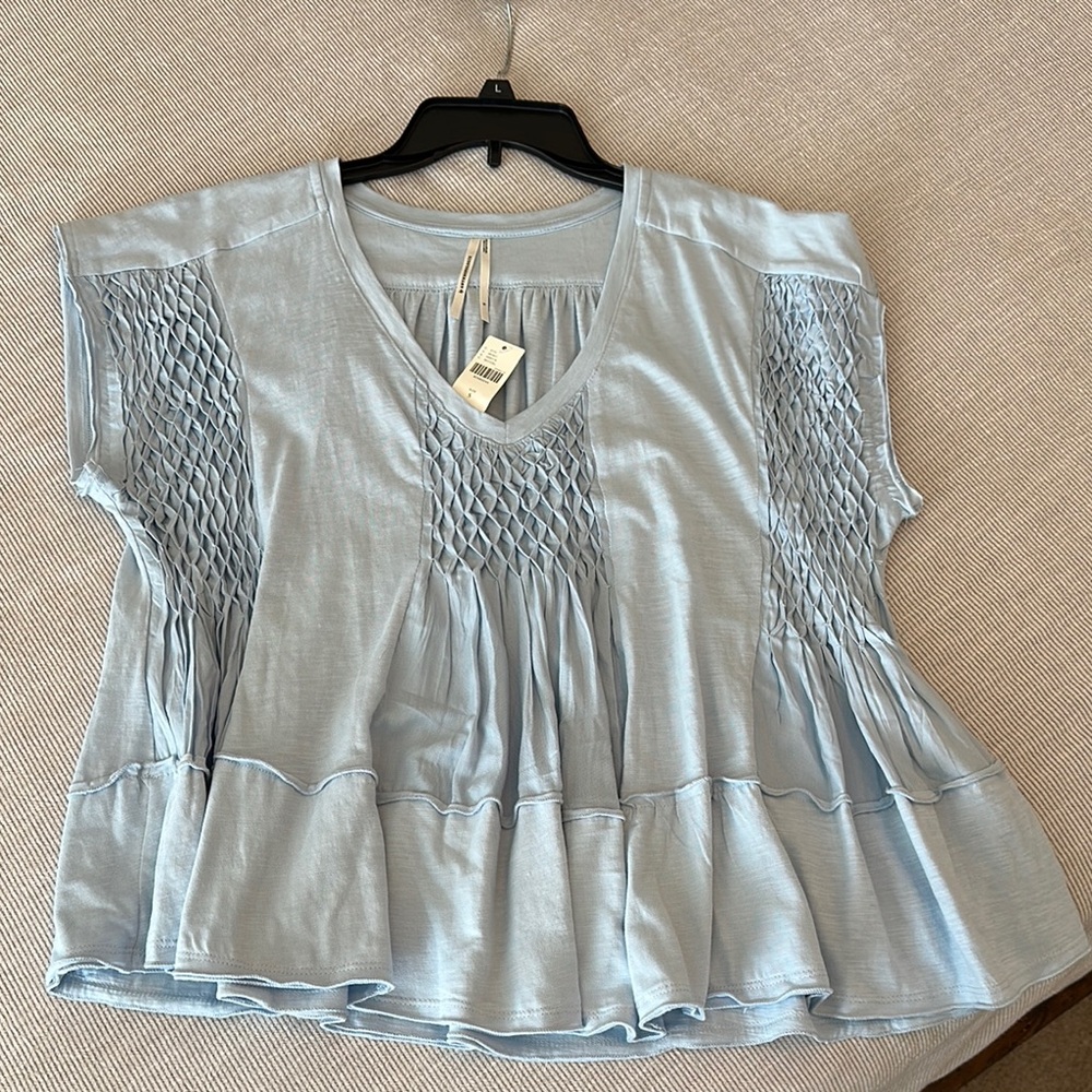 Light Blue Smocked Women's Top by Anthropologie